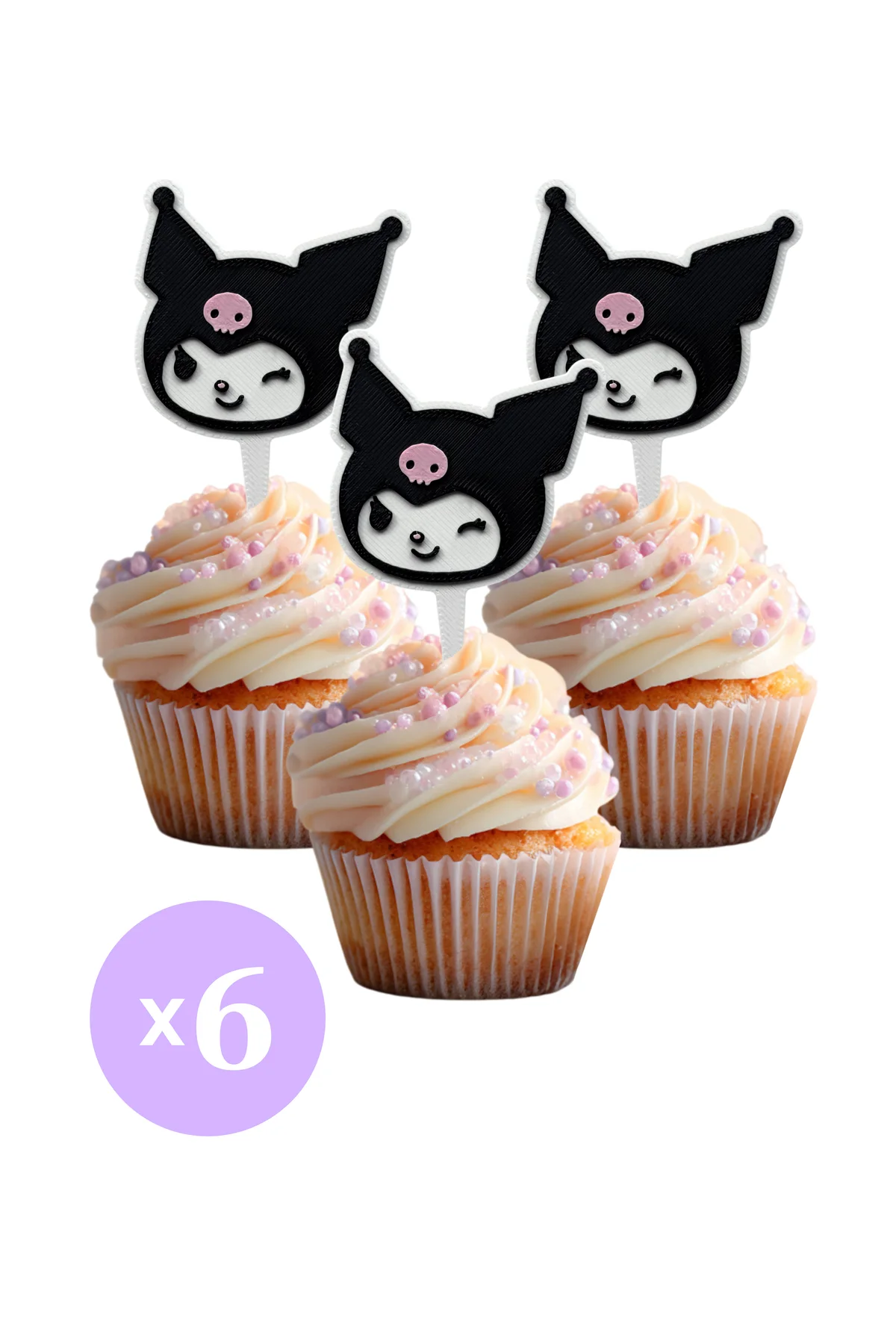 6 Adet Kuromi Temalı Cupcake Süsü (Doğum Günü) - Kaliteli Malzeme