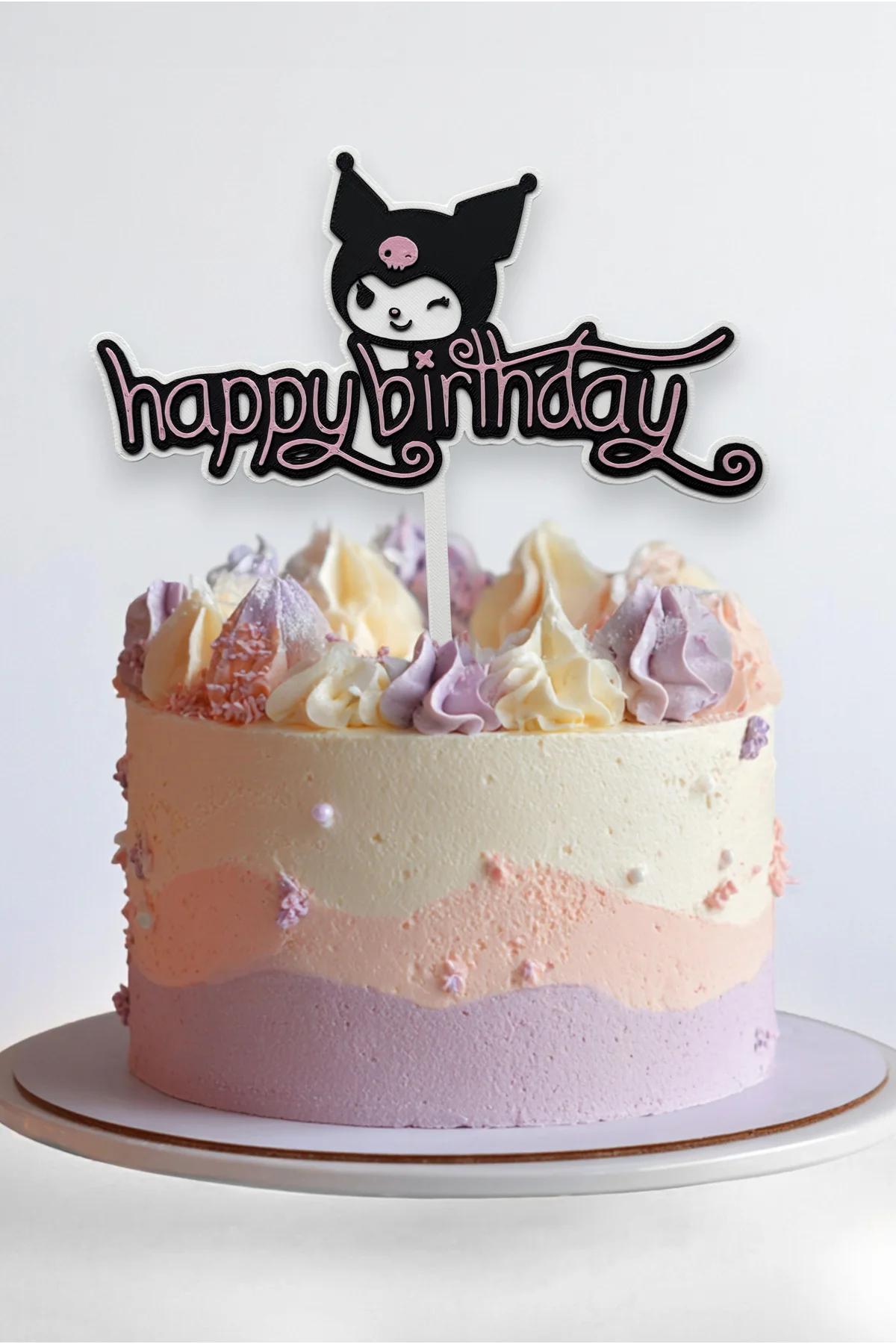 Kuromi Temalı Pasta Üstü Yazısı Happy Birthday (Doğum Günü Pasta Üzeri Süsü)