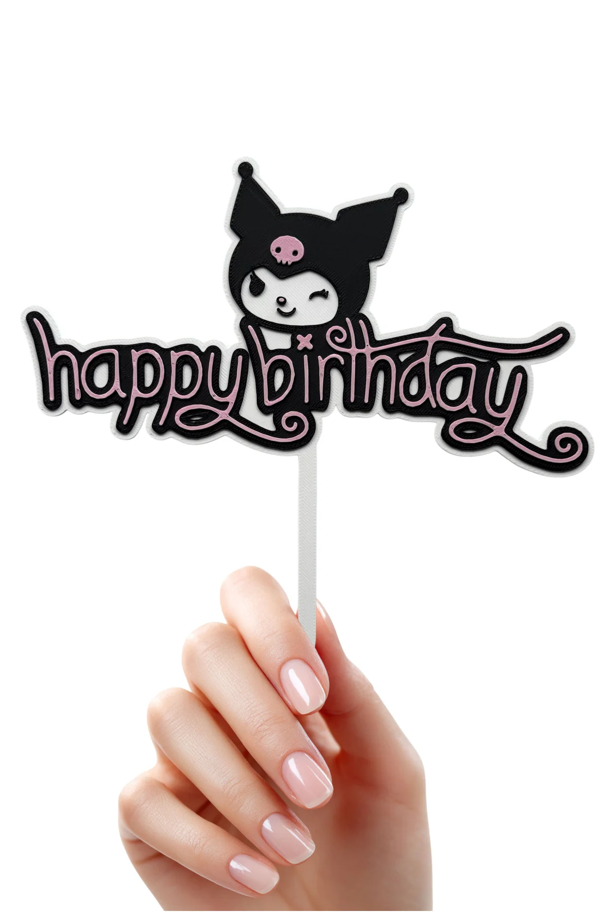 Kuromi Temalı Pasta Üstü Yazısı Happy Birthday (Doğum Günü Pasta Üzeri Süsü)