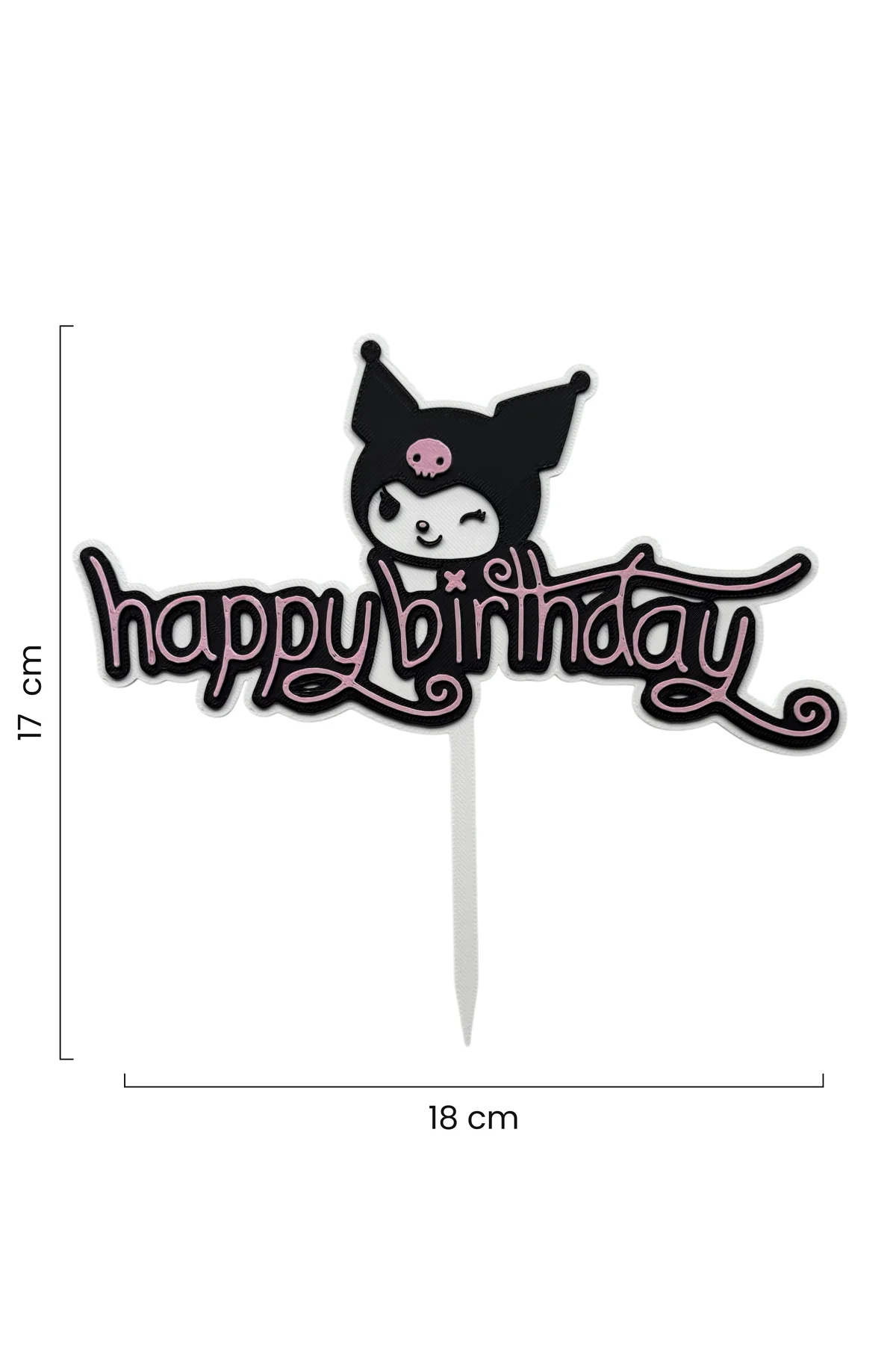 Kuromi Temalı Pasta Üstü Yazısı Happy Birthday (Doğum Günü Pasta Üzeri Süsü)