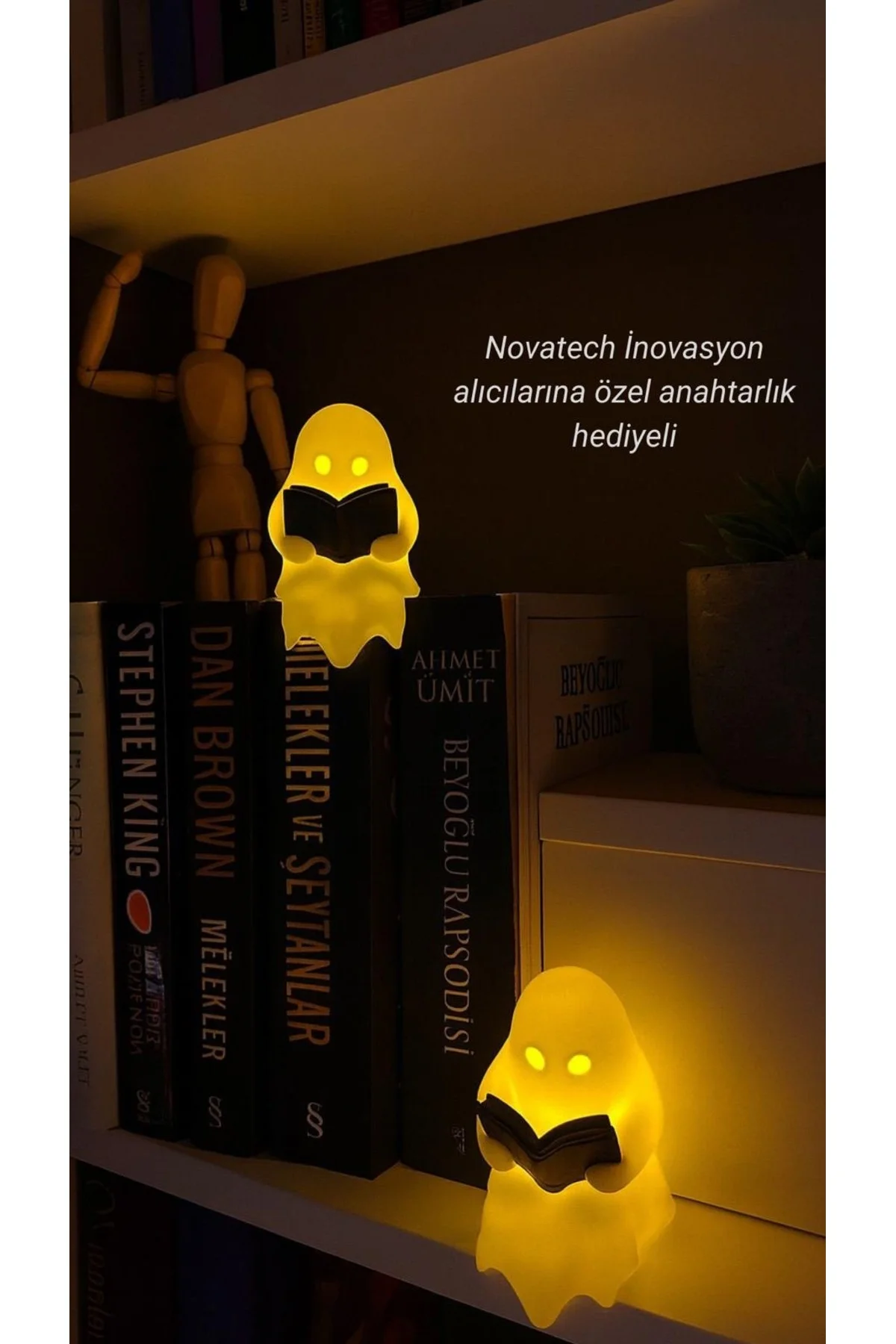 KİTAP OKUYAN HAYALET Figürü 2’li Pilli Mum İle Kullanım Masaüstü Dekoru Halloween Dekoratif Figür