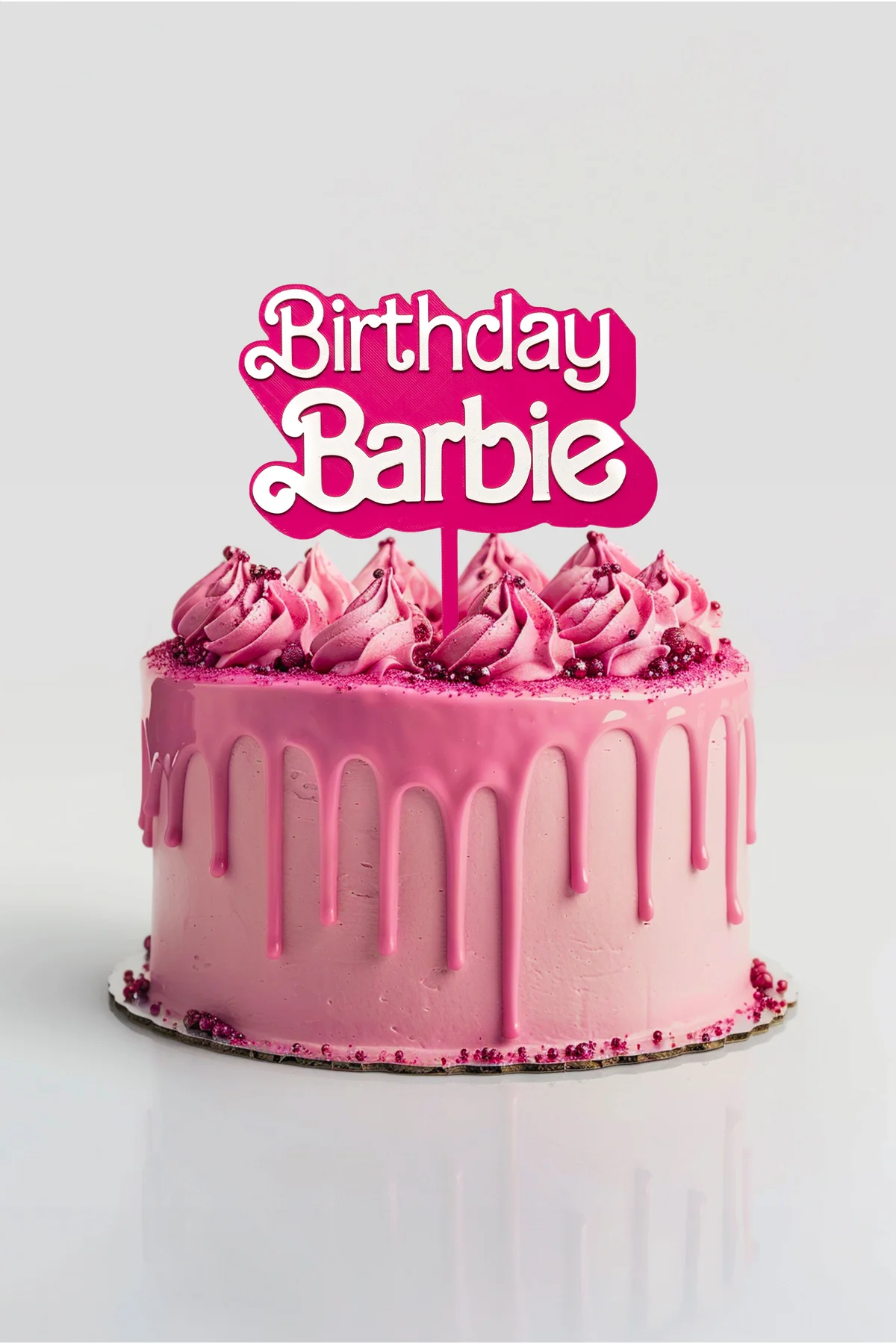 Barbie Temalı Pasta Üstü Yazısı Birthday (Kız Çocuk Doğum Günü Pasta Üzeri Süsü)