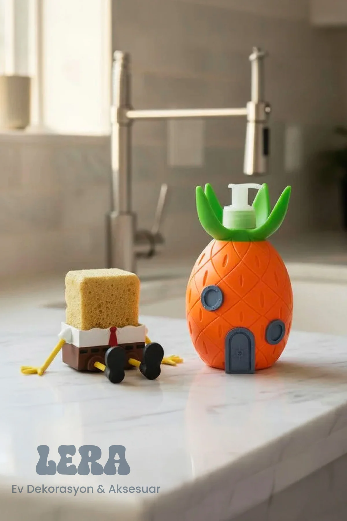 Süngerbop Sünger Tutucu ve Ananas Ev Sabunluk Seti – Dekoratif Mutfak Lavabo Düzenleyici