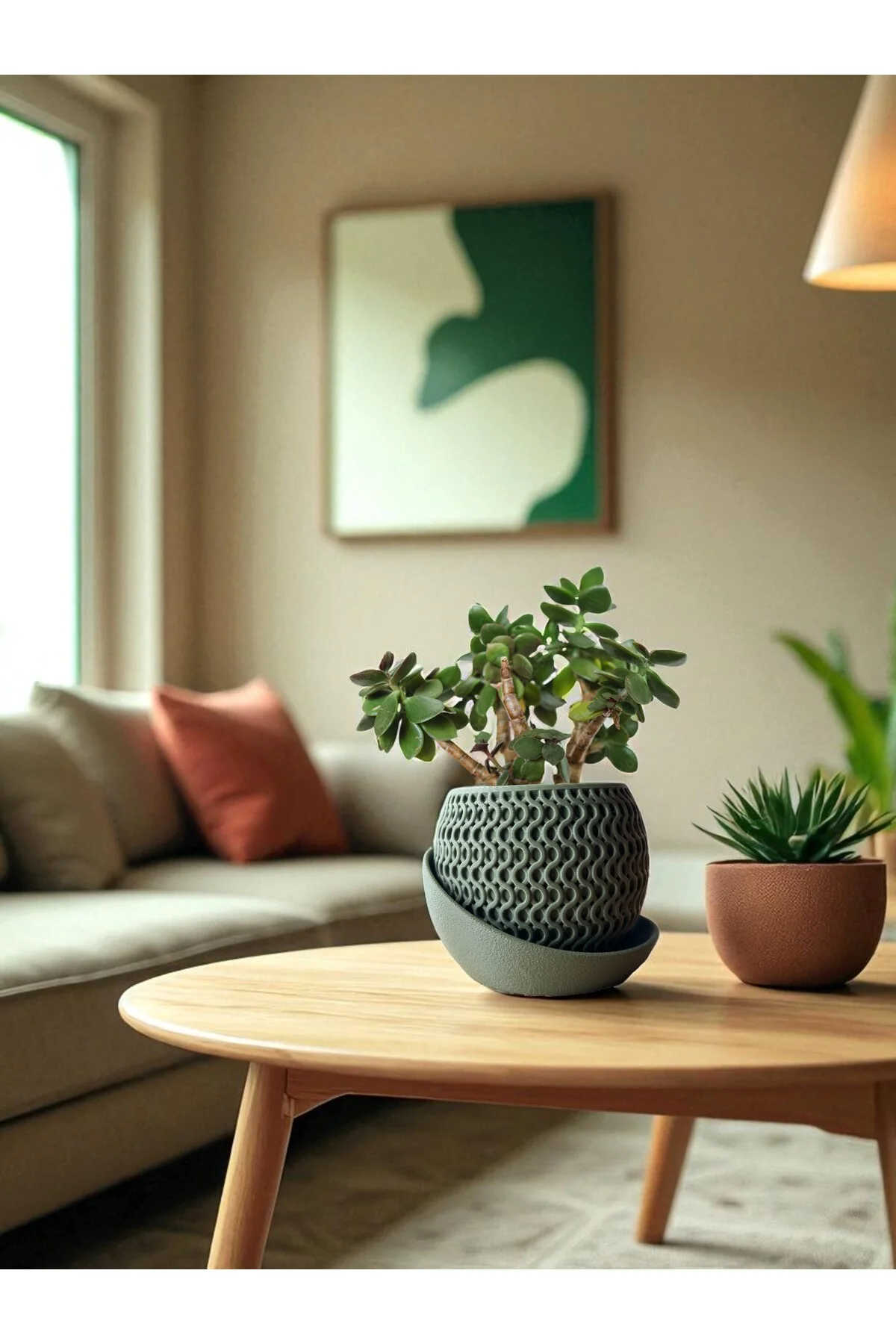 Desenli Saksı – Drenaj Tabağı ile Modern Tasarım