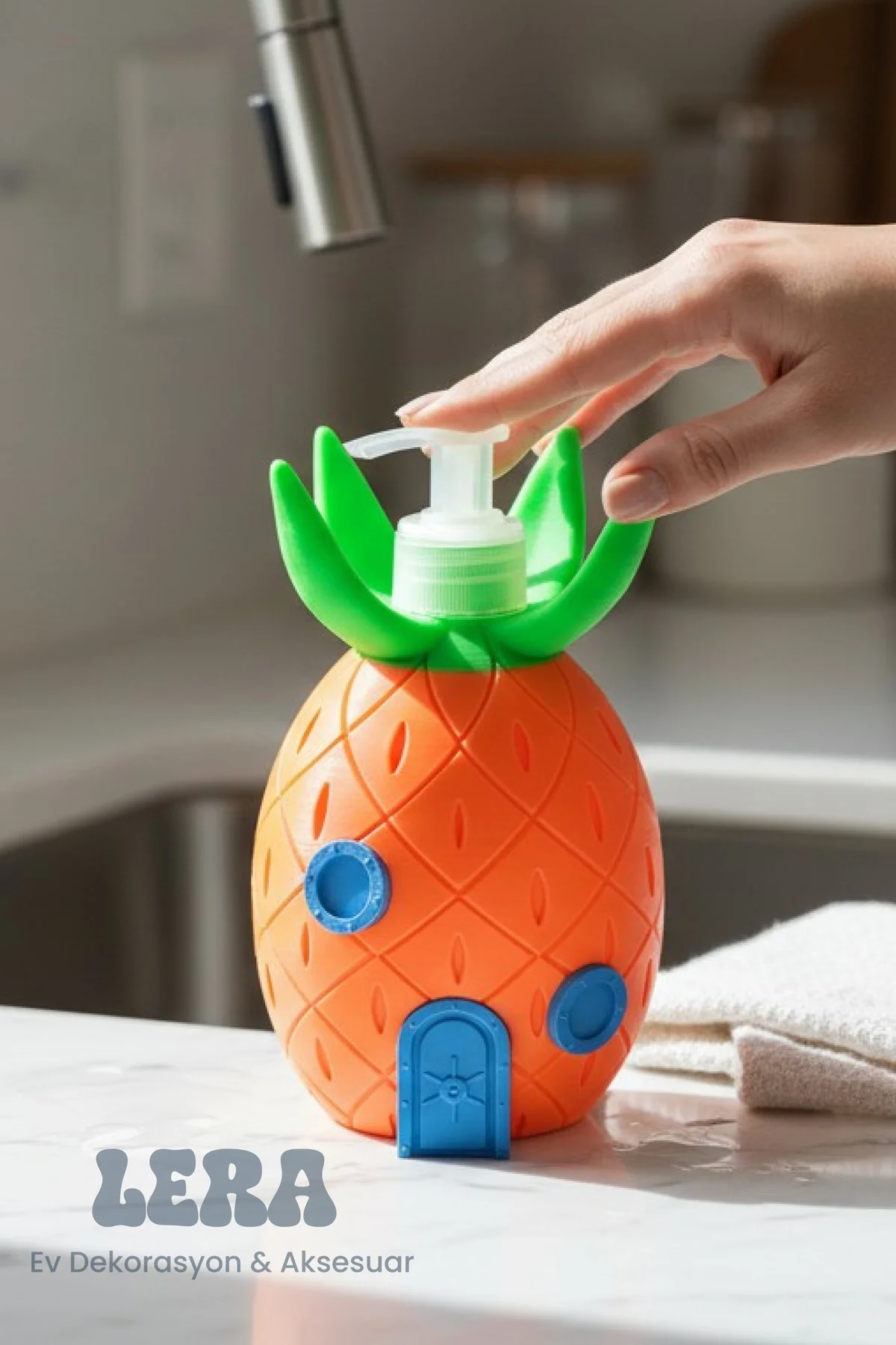 Sünger Bop Ananas Ev Tasarımlı Sıvı Sabunluk – Dekoratif Mutfak ve Banyo Sabun Dispenseri