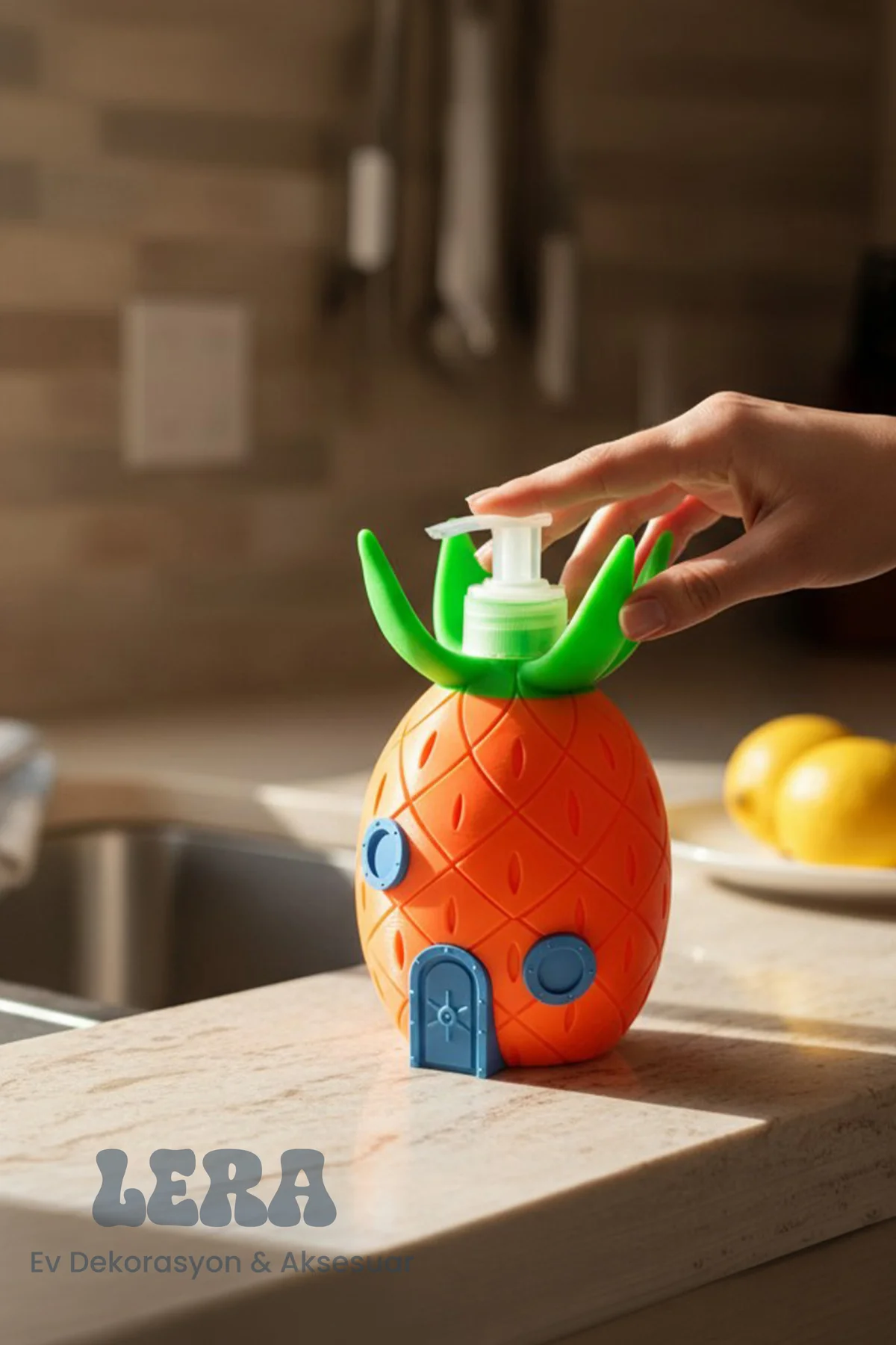 Sünger Bop Ananas Ev Tasarımlı Sıvı Sabunluk – Dekoratif Mutfak ve Banyo Sabun Dispenseri