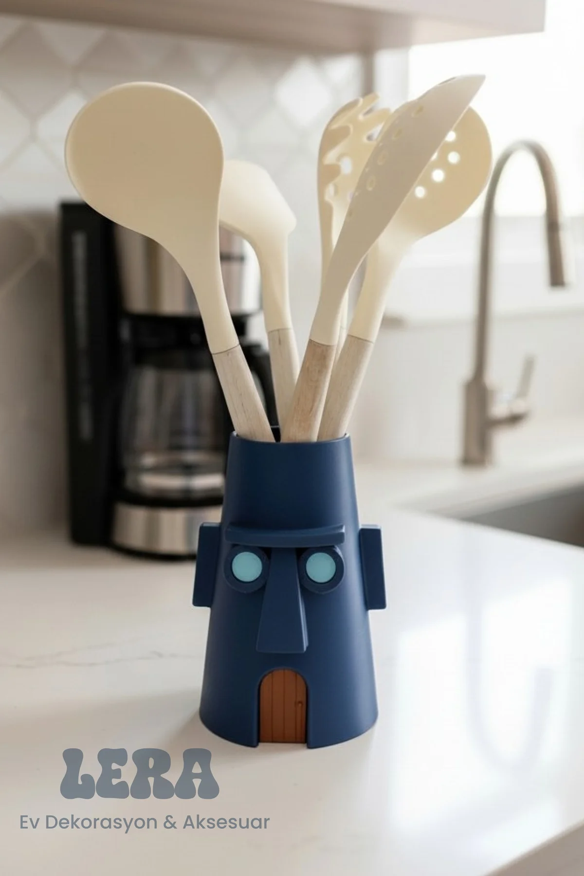 Squidward Evi Tezgah Üstü Mutfak Düzenleyici – Fırça ve Sünger Standı