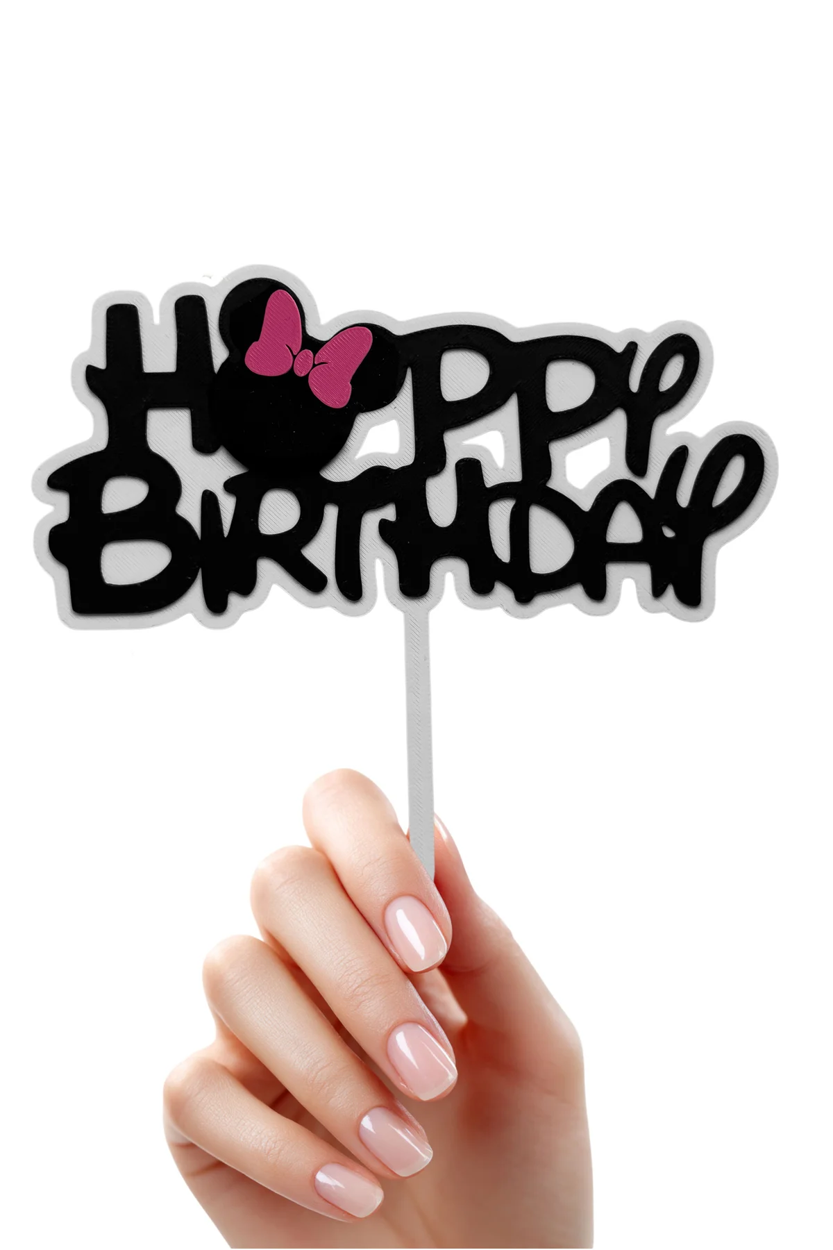 Minnie Mouse Temalı Pasta Üstü Yazısı Happy Birthday (Doğum Günü Pasta Üzeri Süsü)