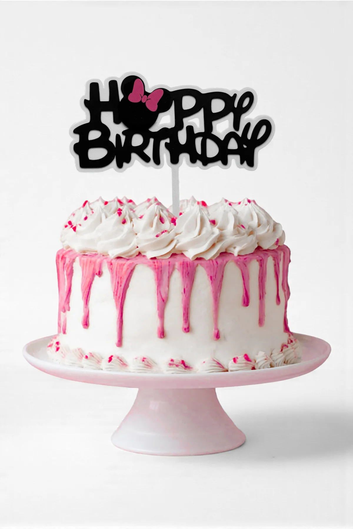 Minnie Mouse Temalı Pasta Üstü Yazısı Happy Birthday (Doğum Günü Pasta Üzeri Süsü)